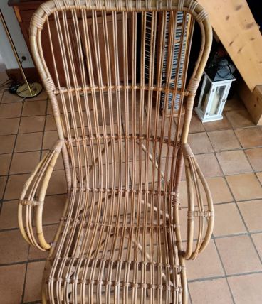 Rocking chair 70's bambou et osier