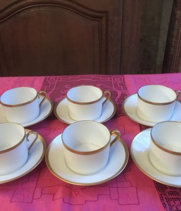 Tasses à thé et soucoupes en porcelaine blanche Limoge, lise