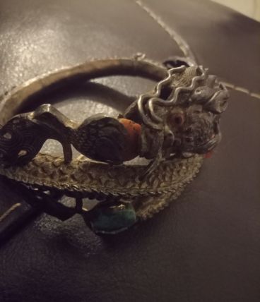 bracelet ancien argent massif corail et turquoise 