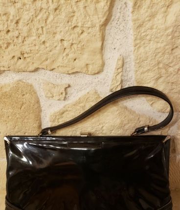 Sac à main vintage vernis noir