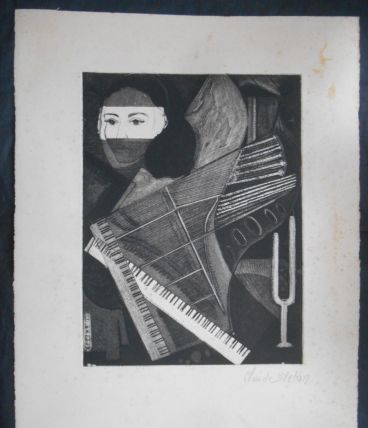 Gravure CUBISTE Signée Claude Breton 33cm x 25 cm cuvette 16