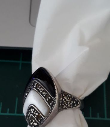 Bague argent nacre et onyx