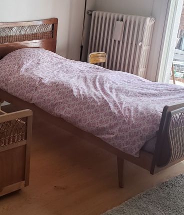 Lit une personne bois et rotin