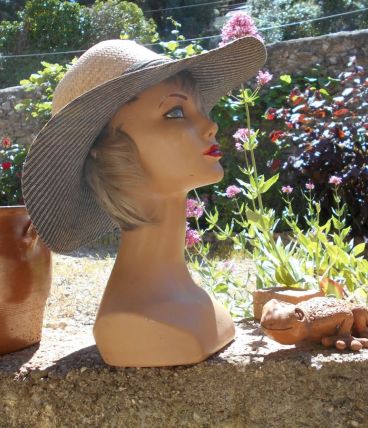 CHAPEAU CAPELINE QUASI NEUF VINTAGE 1960 1970 T 54 55 PAILLE