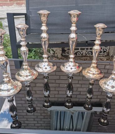 lot Paire de bougeoirs en métal argenté année 70