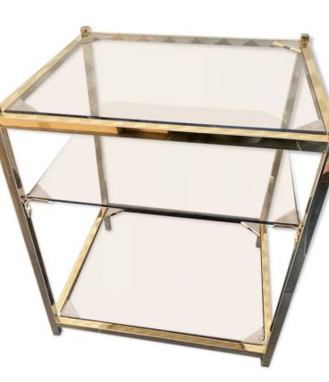 Bout de canapé vintage année 70 laiton et verre fumé 