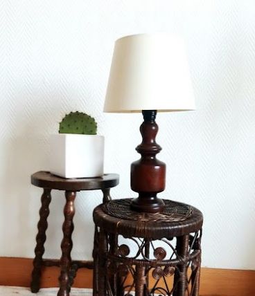 Lampe en bois bobine vintage 1950 