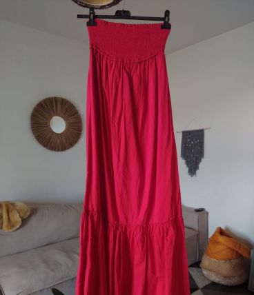 Robe longue bustier dos nu à smocks 100% coton taille M/38