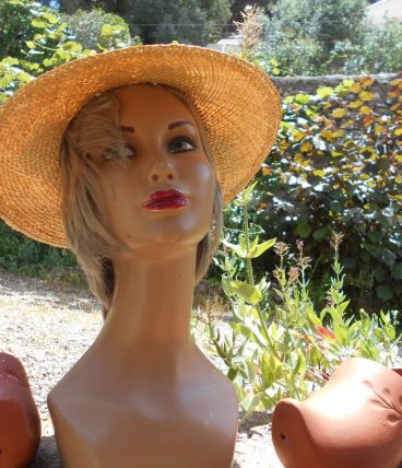 CHAPEAU CAPELINE DE PAILLE VERITABLE T 57-58 FLEURS SECHEES