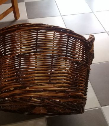 Grand panier osier tissé à la main damier Début 20 ème  