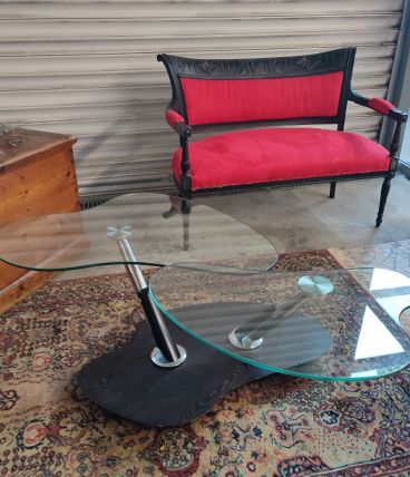 Table basse avec plateau en verre pivotants