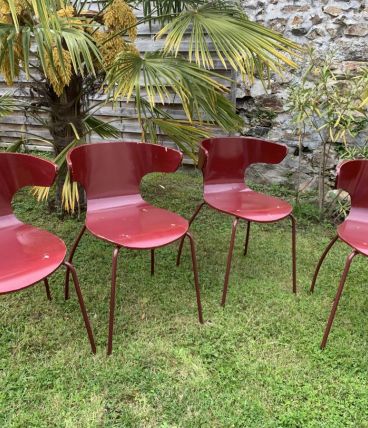 LOT DE 4 CHAISES VINTAGE style "HERMAN"
