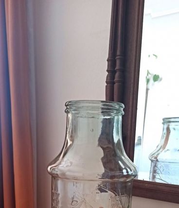 Grand Pot/bonbonnière en verre transparent avec des motifs