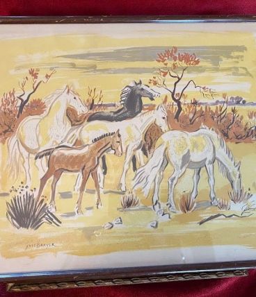 Tableau lithographie, thème "chevaux" du peintre Y. BRAYER