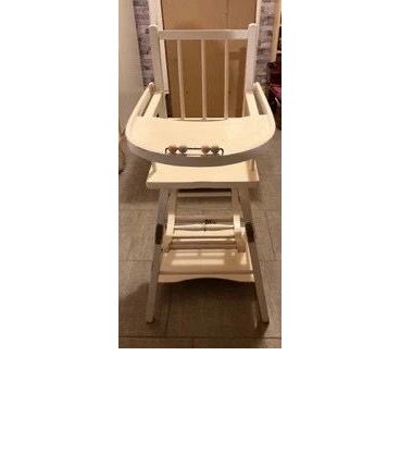 Chaise haute Ancienne bébé Blanche en bois Vintage