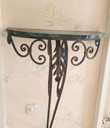 Console murale fer forgé et marbre