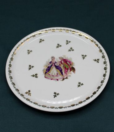 Plat à Gâteau en Porcelaine de France style Fragonard XVIIIè