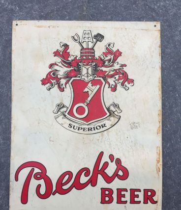 Plaque Beck's beer, plaque en tôle