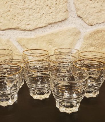 12 verres vintage pied étoile liseré doré