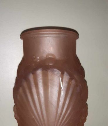 VASE ART DECO EN VERRE DECOR FLORAL 1930 GEOMETRIQUE SOUCHON