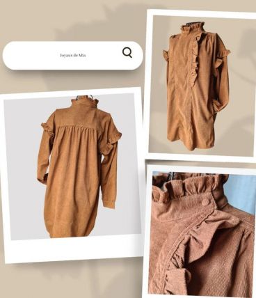 Robe marron col officier effet velour