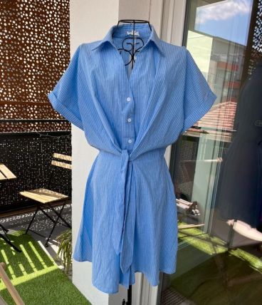 Robe chemise marinière M avec noeud à la taille