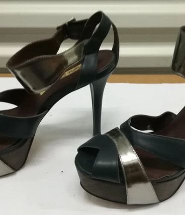 372A* Buffalo - sandales cuir bleues et argent (38)