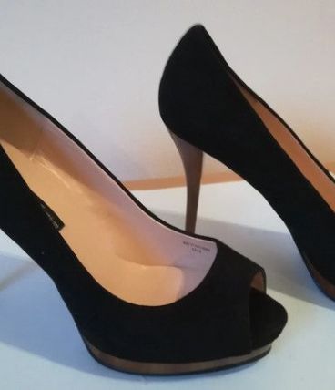 526A* ZARA sexy escarpins noirs peep toe high heels (39)
