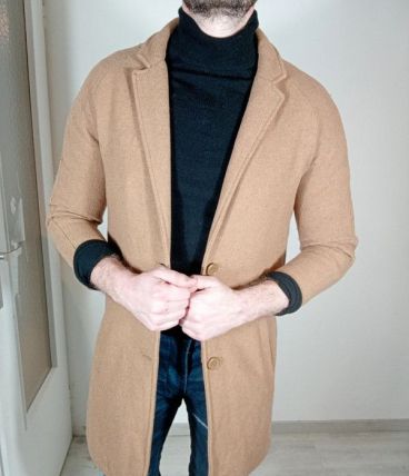 Beau manteau long homme manches mi longues beige taille S