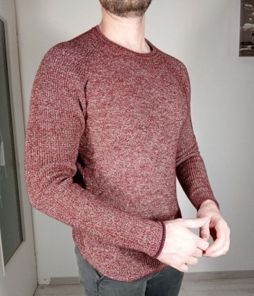 Superbe pull homme devred taille M bordeaux/blanc avec cotto