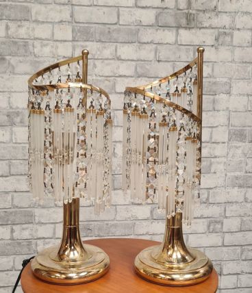paire de chevet a pampilles verre et cristal 1970 a 80  chro