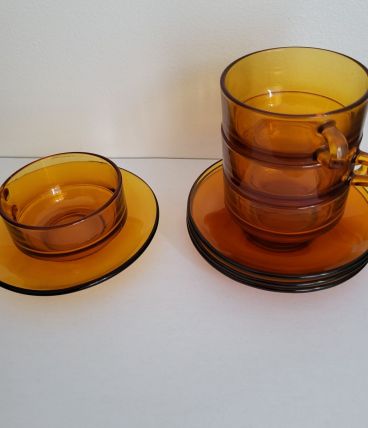 4 tasses Duralex verre orange vintage