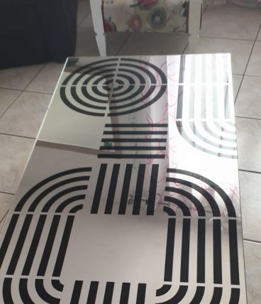 Belle table basse de salon vintage  70 1970  cercles miroir 