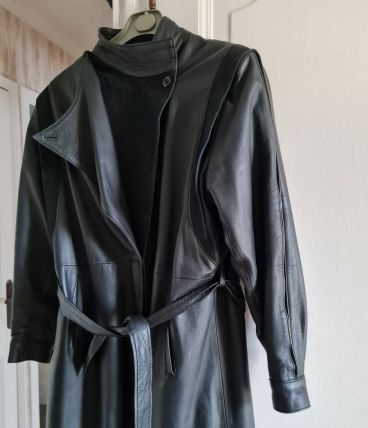 Long Manteau en cuir noir 42/44