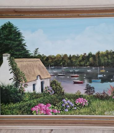 Tableau peinture à l' huile sur toile paysage breton