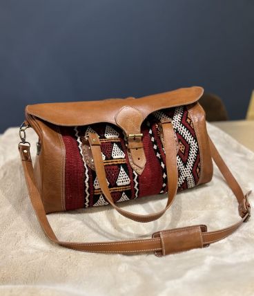 Sac de Voyage en cuir Kilim neuf, confectionné avec du tissu