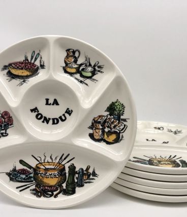 6 Assiettes à fondue Bourguignonne estampillées « Gien »