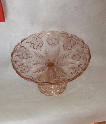 Compotier en verre pressé moulé couleur rosacée
