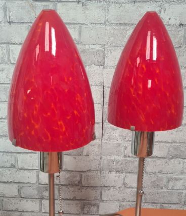 paire de lampe 70s abat jour  pate de verre 51x16 Mid Centur