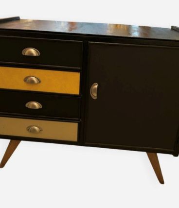 commode buffet année 60 cuir et bois