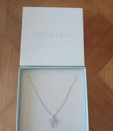 Collier argent rhodié et pendentif cristal - Monet