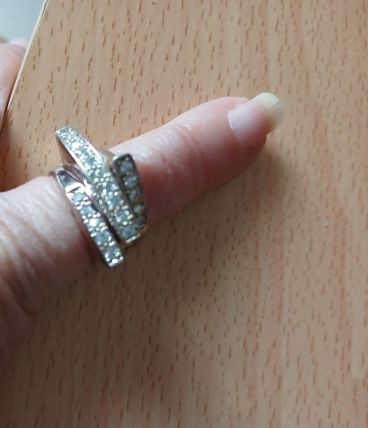 Bague 3 tours argent rhodié et oxyde zirconium - taille 52