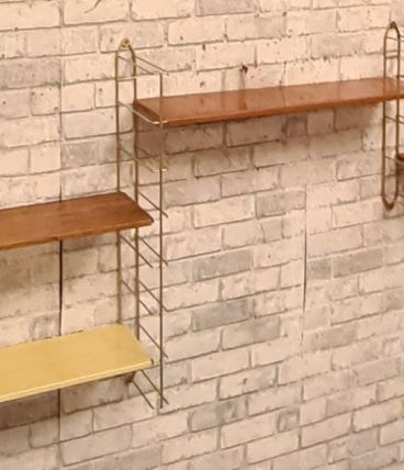 etagere 1960 acier faux bois et chrome or 4 montants   184 c