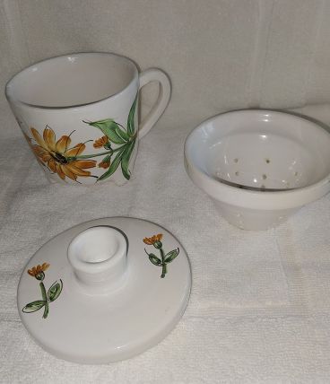 Tasse à infuser tisanière céramique complète fleurs vintage