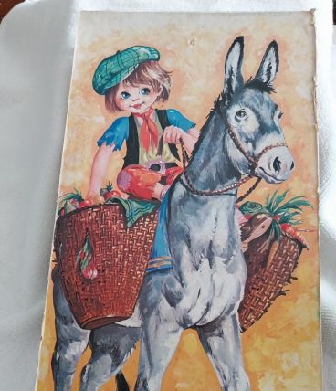 Vintage tableau panneau Poulbot le garçon et l'âne signé Mar