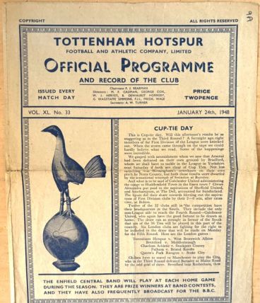 Rare Tottenham Hotspur v West Bromwich Albion,FA Cup 24.1.48
