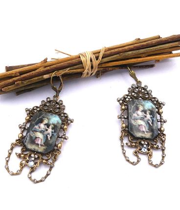 Boucles d'oreilles vintage, rétro, esprit couture,  rétro