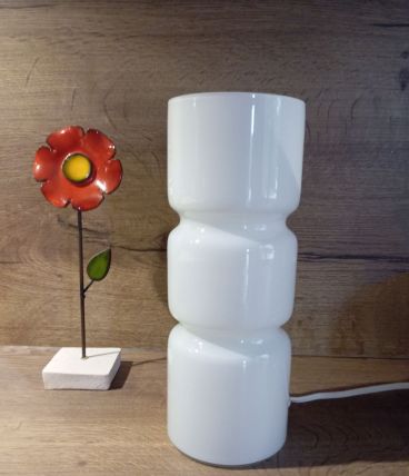 Lampe tube style space age verre opalin blanc soufflé, 1990