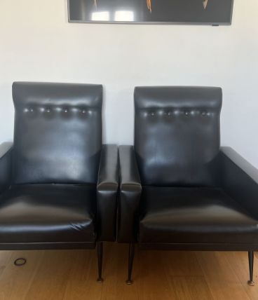 Fauteuils Club skaï vintage années 50/60