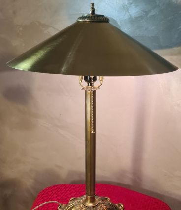 lampe de bureau 1920 bronze massif abat jour laiton , inter 